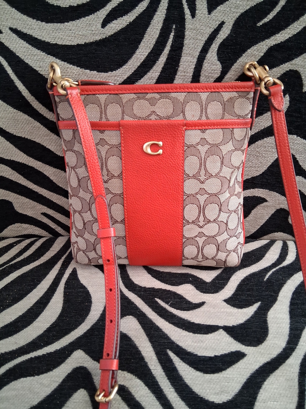 Coach RED and Khaki Signature Crossbody